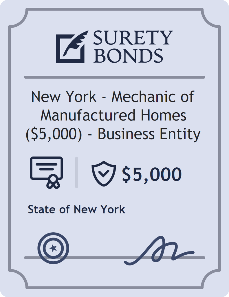 Surety bond badge for New York - Mechanic of Manufactured Homes ($5,000) - Business Entity