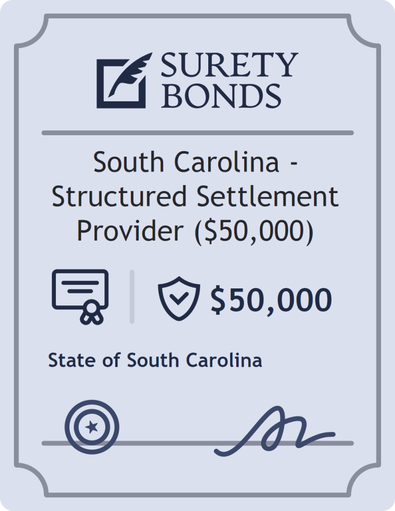 Surety bond badge for South Carolina - Structured Settlement Provider ($50,000)