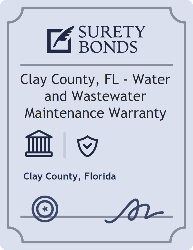 Surety bond badge for Clay County, FL - Water and Wastewater Maintenance Warranty
