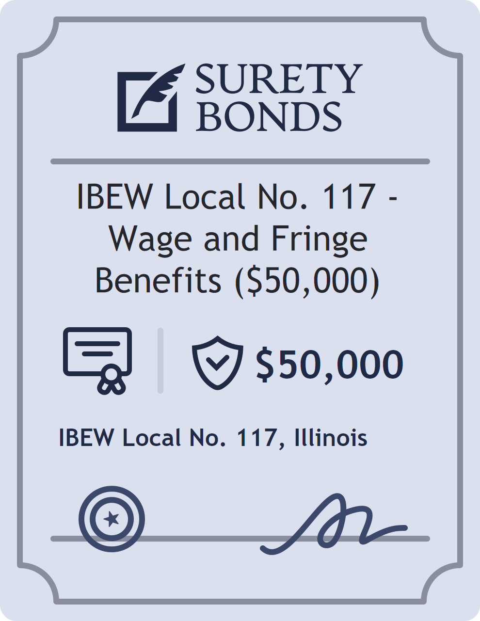 Surety bond badge for IBEW Local No. 117 - Wage and Fringe Benefits ($50,000)