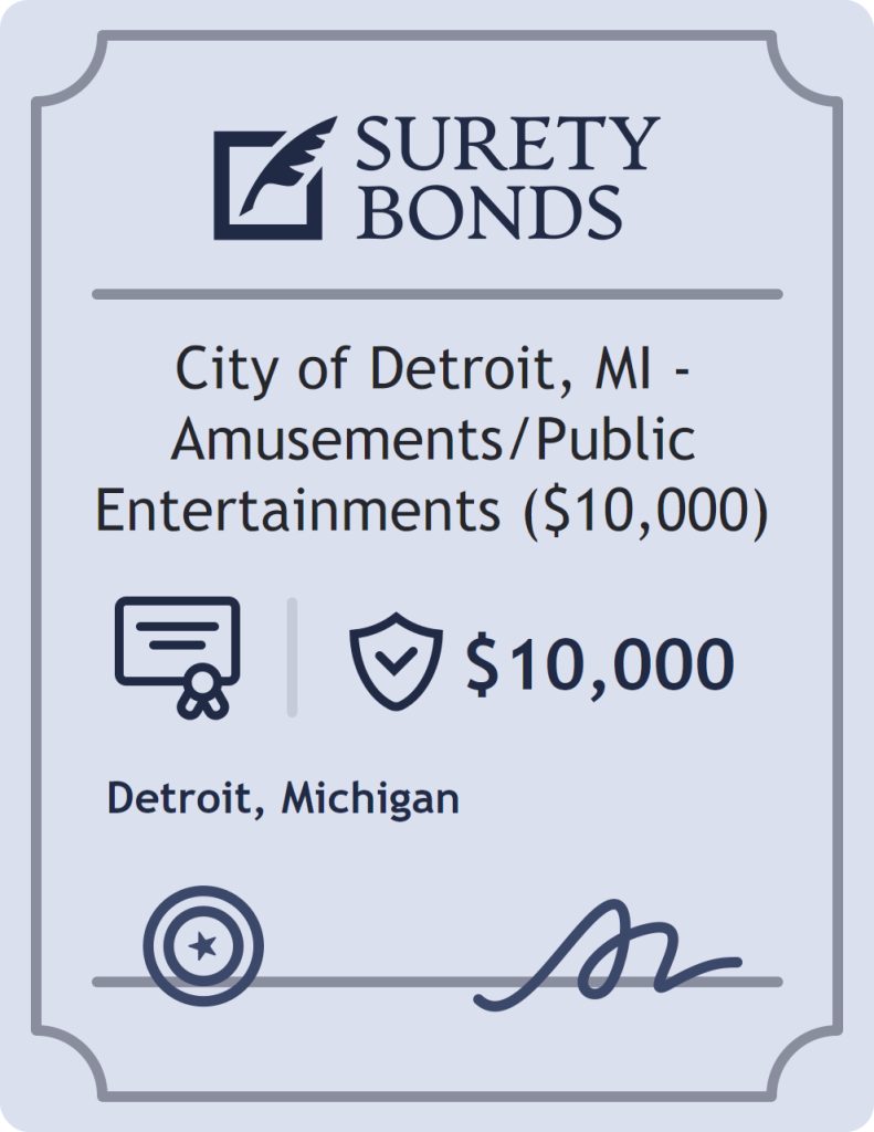 Surety bond badge for City of Detroit, MI - Amusements/Public Entertainments ($10,000)