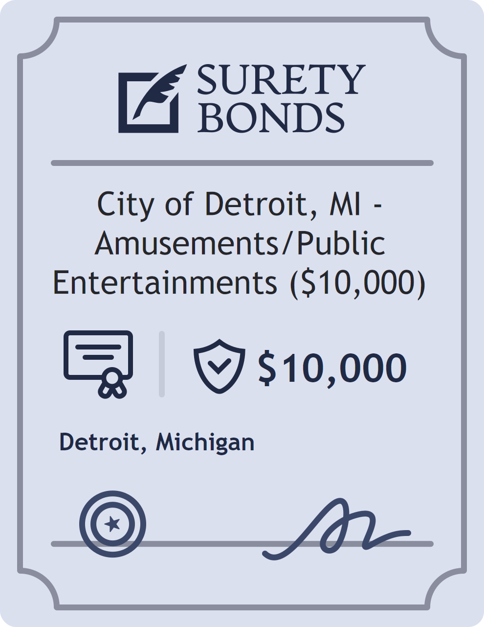 Surety bond badge for City of Detroit, MI - Amusements/Public Entertainments ($10,000)