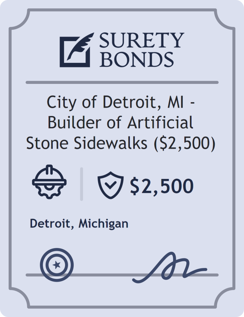 Surety bond badge for City of Detroit, MI - Builder of Artificial Stone Sidewalks ($2,500)