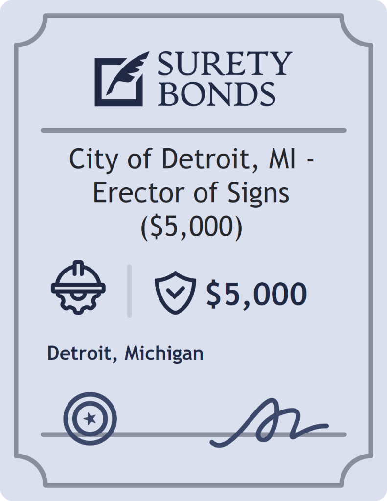 Surety bond badge for City of Detroit, MI - Erector of Signs ($5,000)