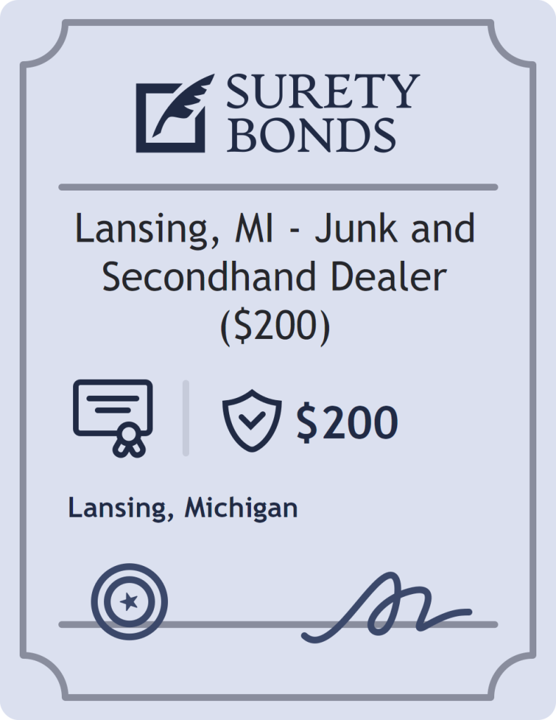 Surety bond badge for Lansing, MI - Junk and Secondhand Dealer ($200)