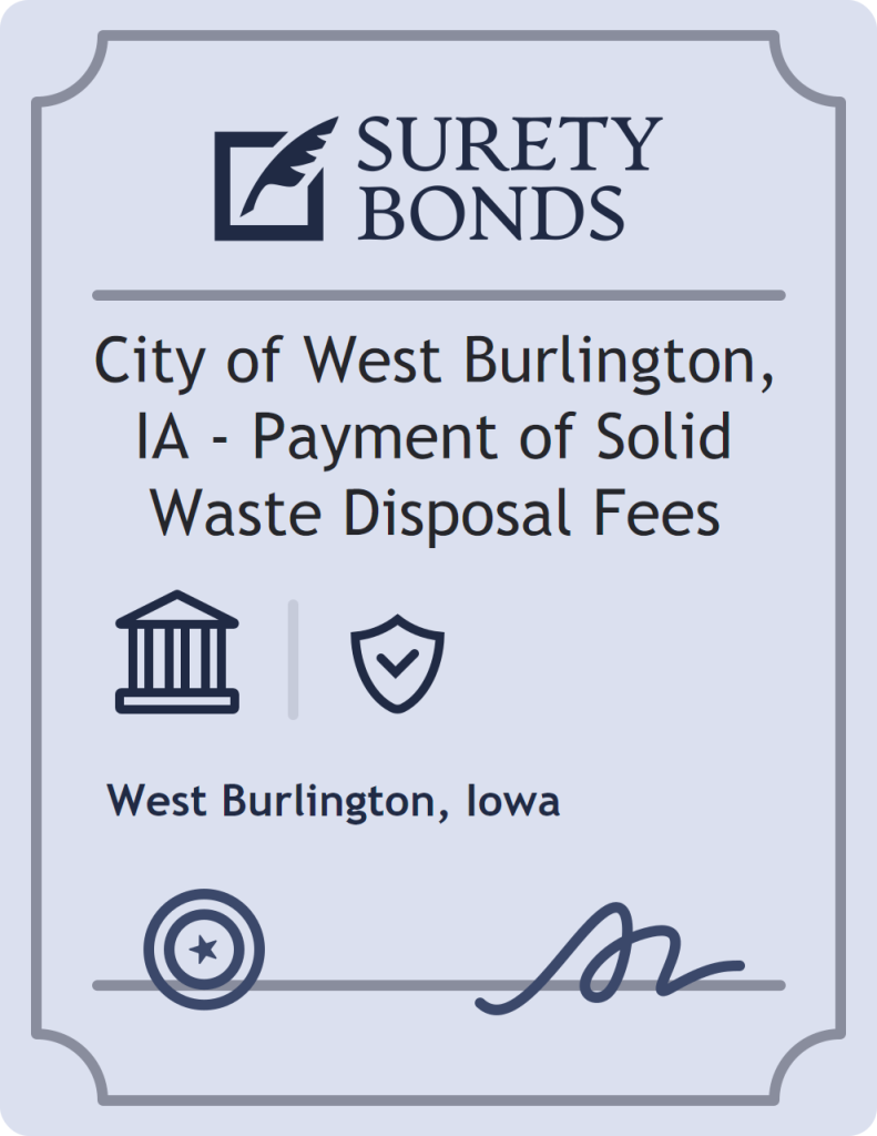 Surety bond badge for City of West Burlington, IA - Payment of Solid Waste Disposal Fees