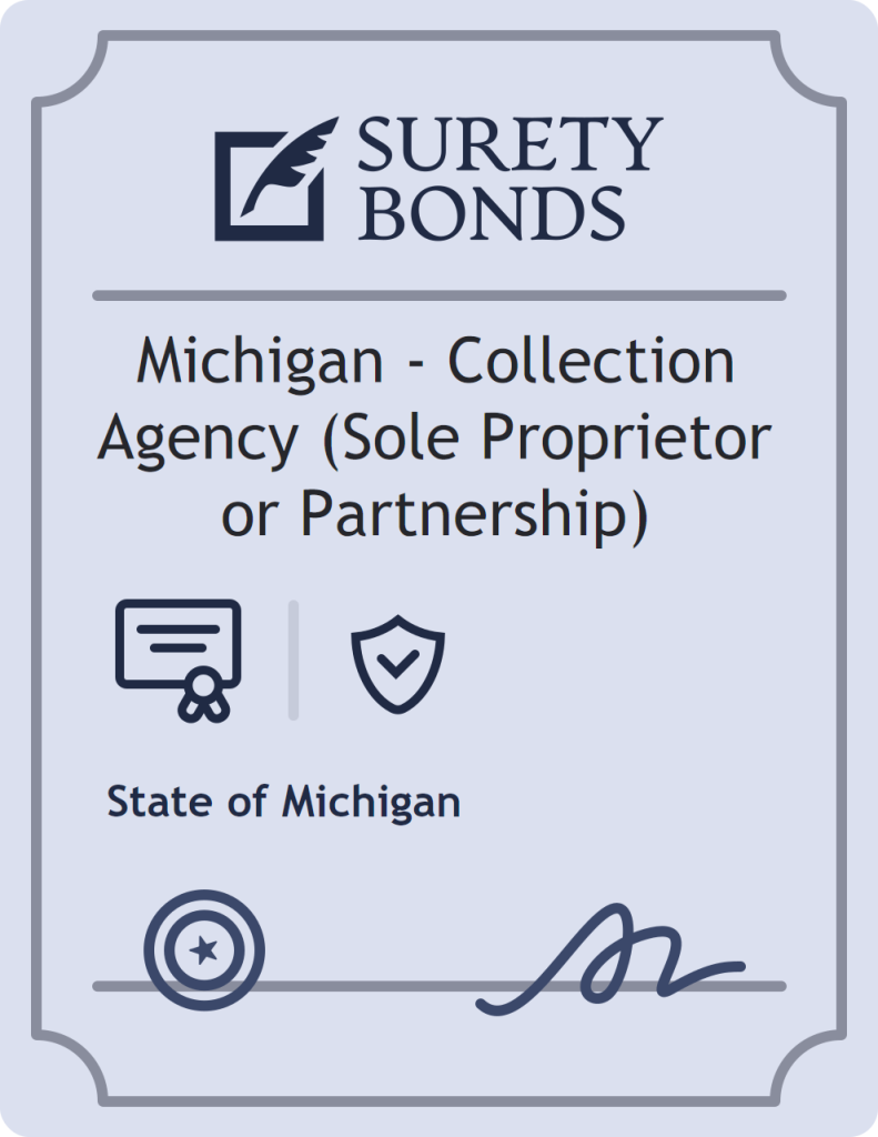 Surety bond badge for Michigan - Collection Agency (Sole Proprietor or Partnership)