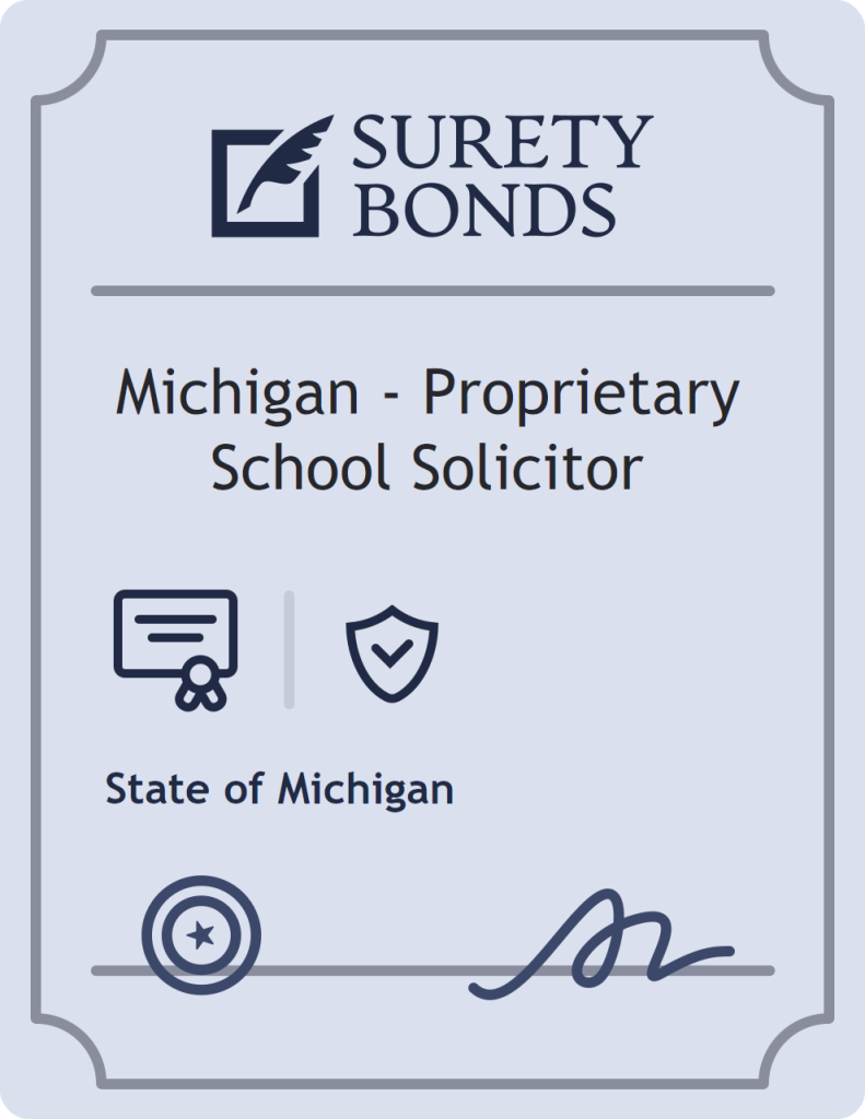 Surety bond badge for Michigan - Proprietary School Solicitor