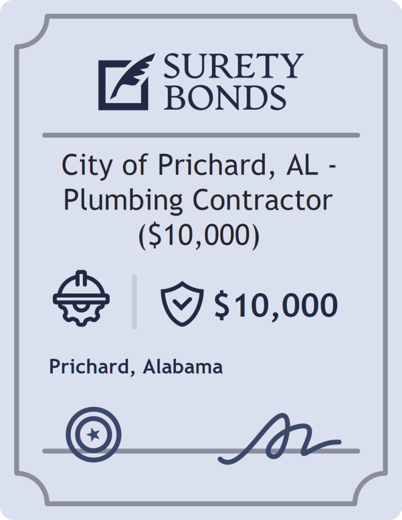 Surety bond badge for City of Prichard, AL - Plumbing Contractor ($10,000)