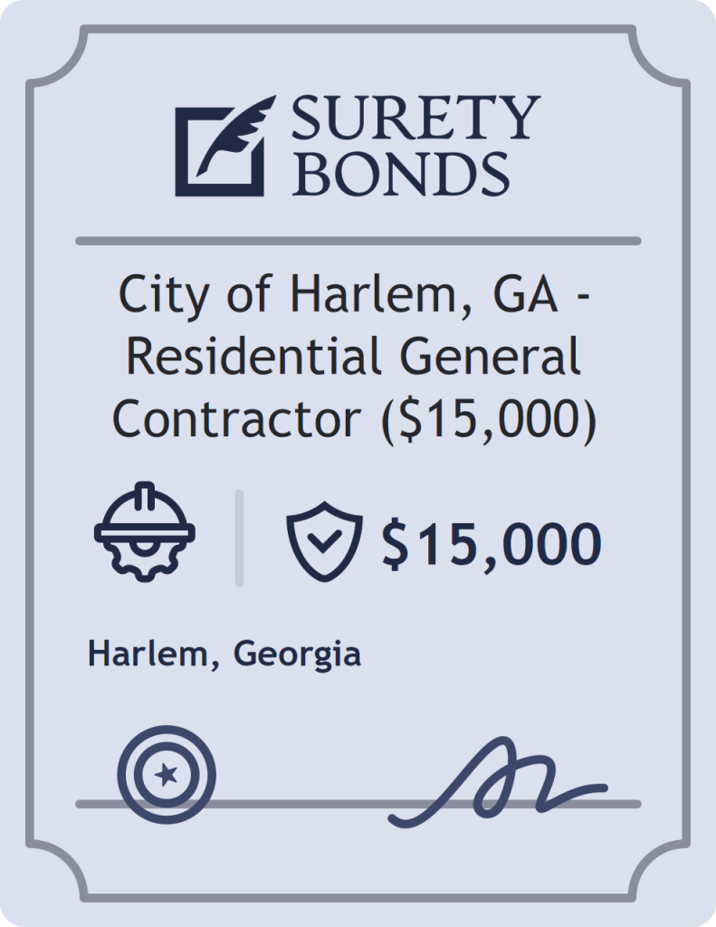 Surety bond badge for City of Harlem, GA - Residential General Contractor ($15,000)