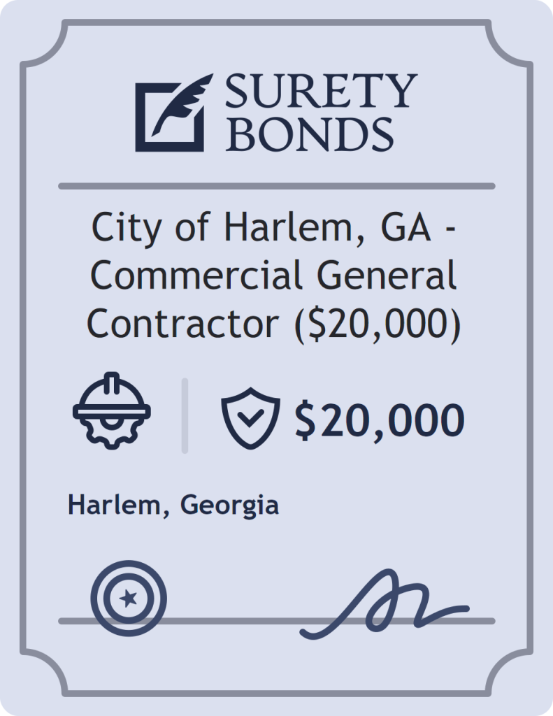 Surety bond badge for City of Harlem, GA - Commercial General Contractor ($20,000)