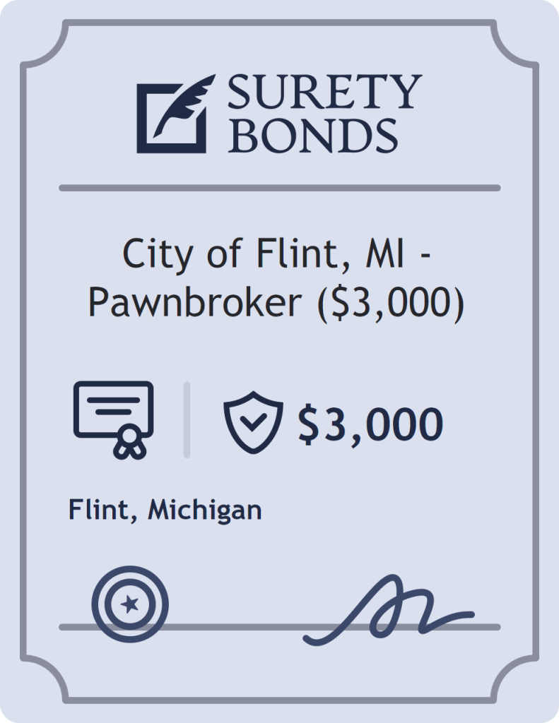 Surety bond badge for City of Flint, MI - Pawnbroker ($3,000)