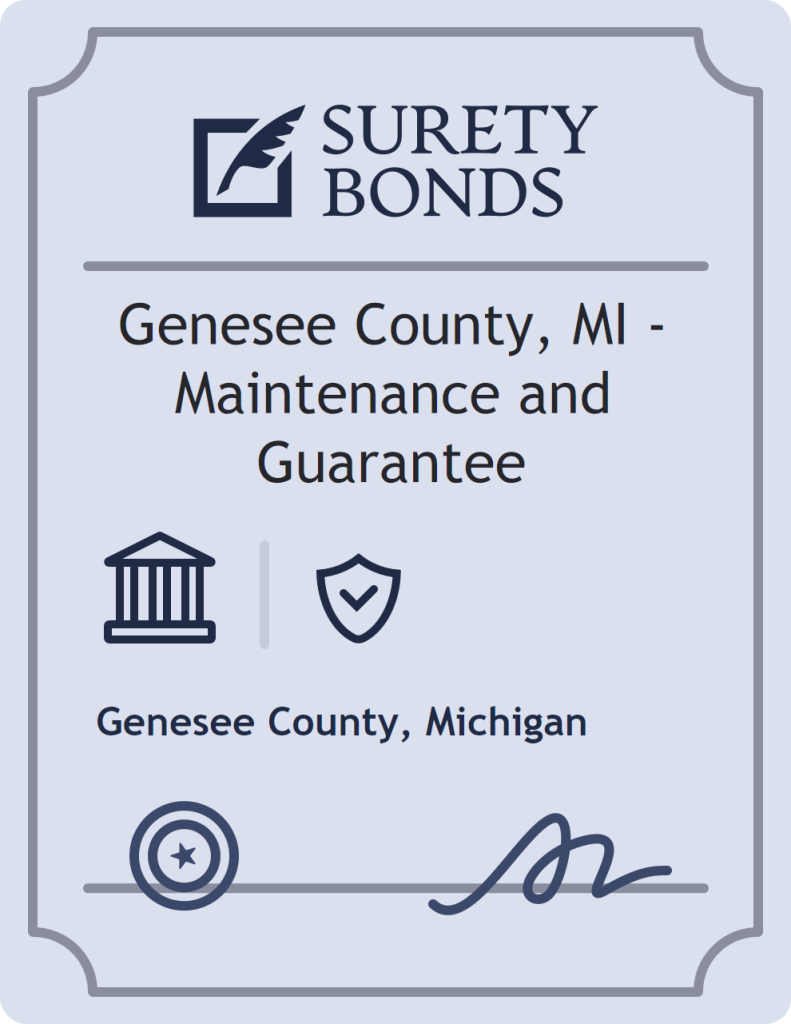 Surety bond badge for Genesee County, MI - Maintenance and Guarantee
