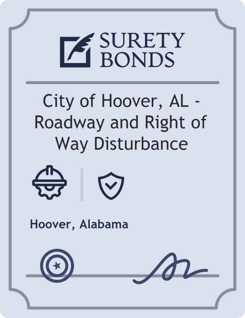 Surety bond badge for City of Hoover, AL - Roadway and Right of Way Disturbance
