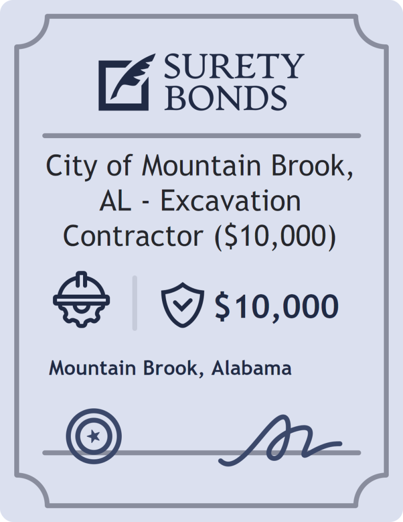Surety bond badge for City of Mountain Brook, AL - Excavation Contractor ($10,000)
