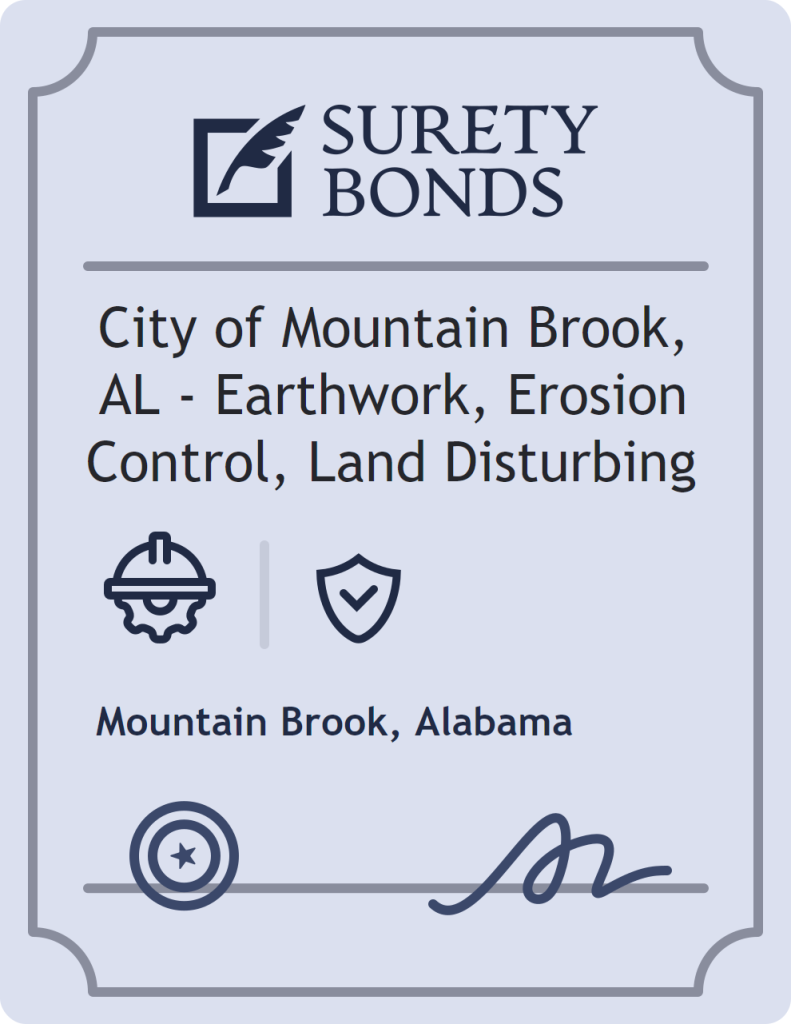 Surety bond badge for City of Mountain Brook, AL - Earthwork, Erosion Control, Land Disturbing