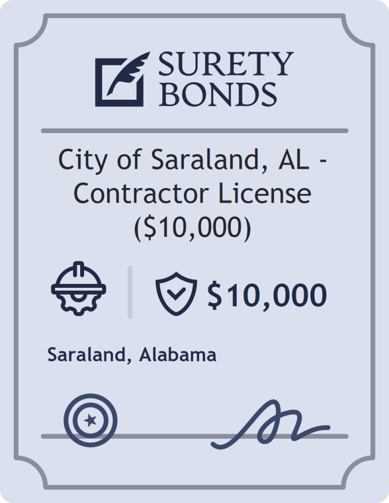 Surety bond badge for City of Saraland, AL - Contractor License ($10,000)