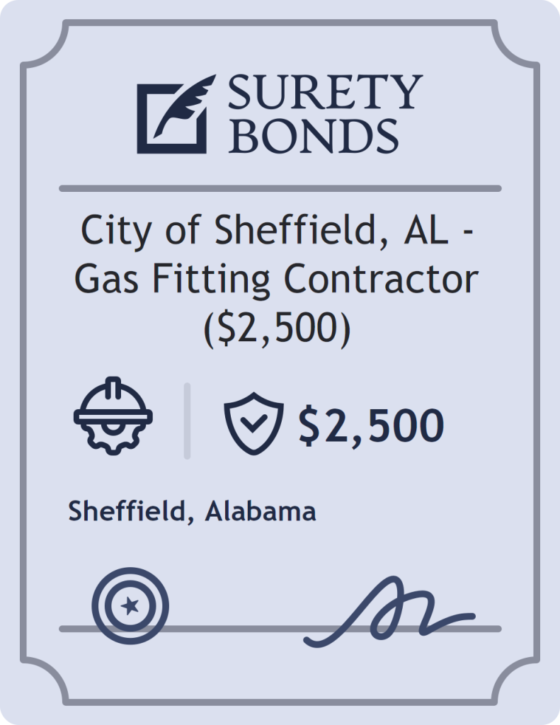 Surety bond badge for City of Sheffield, AL - Gas Fitting Contractor ($2,500)