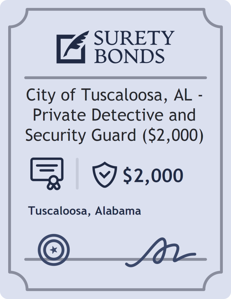 Surety bond badge for City of Tuscaloosa, AL - Private Detective and Security Guard ($2,000)
