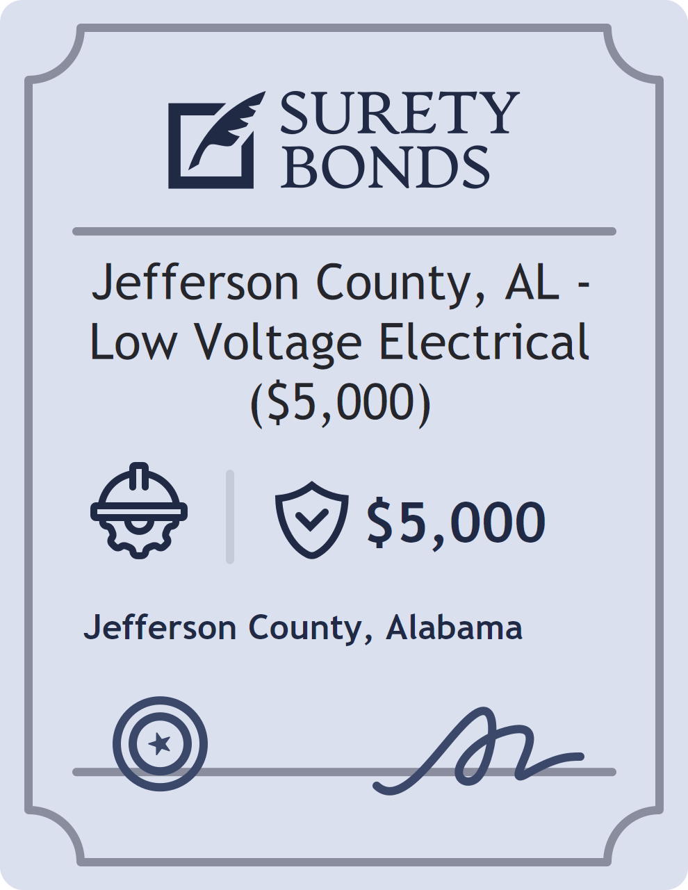 Surety bond badge for Jefferson County, AL - Low Voltage Electrical ($5,000)