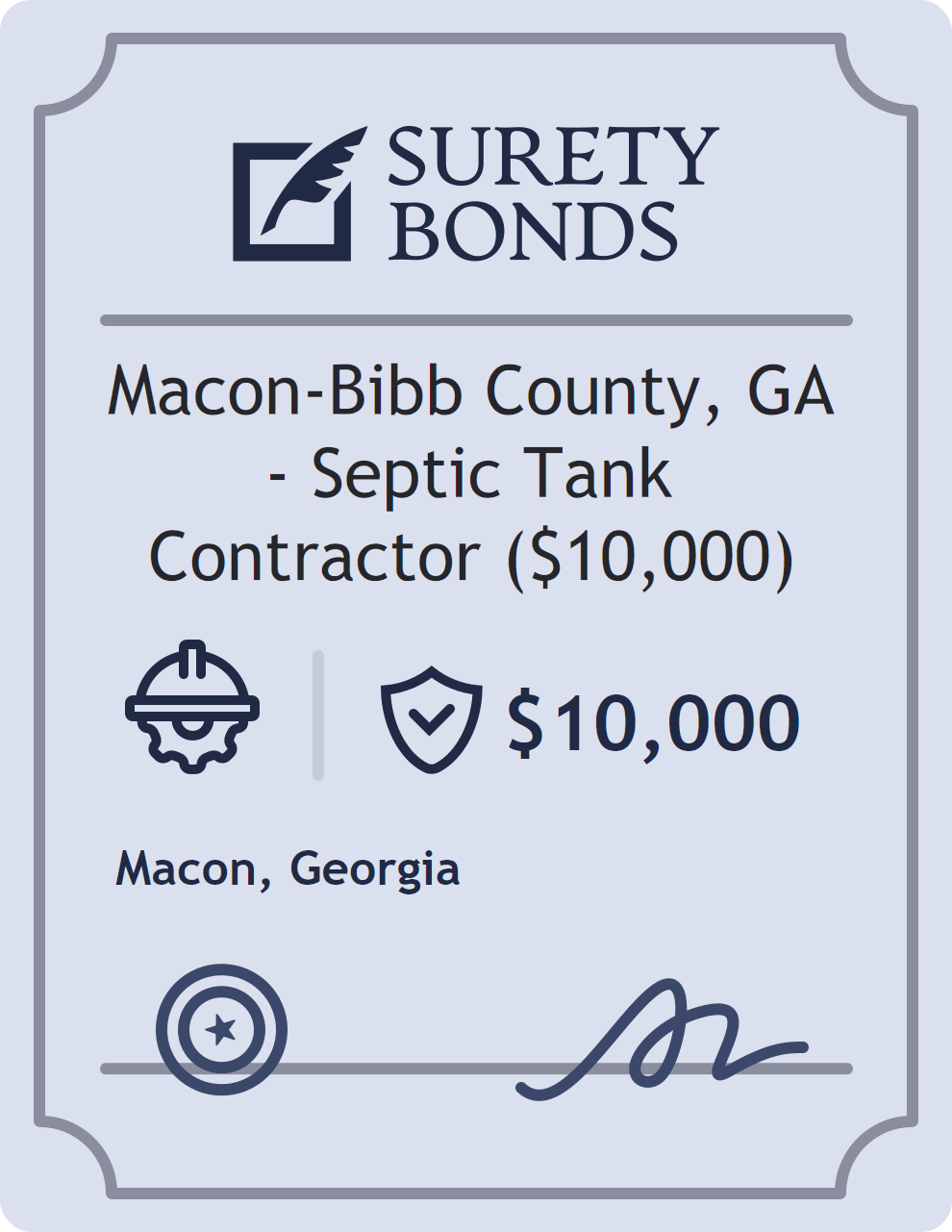 Surety bond badge for Macon-Bibb County, GA - Septic Tank Contractor ($10,000)