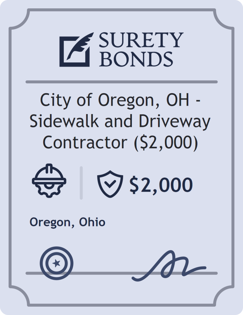 Surety bond badge for City of Oregon, OH - Sidewalk and Driveway Contractor ($2,000)
