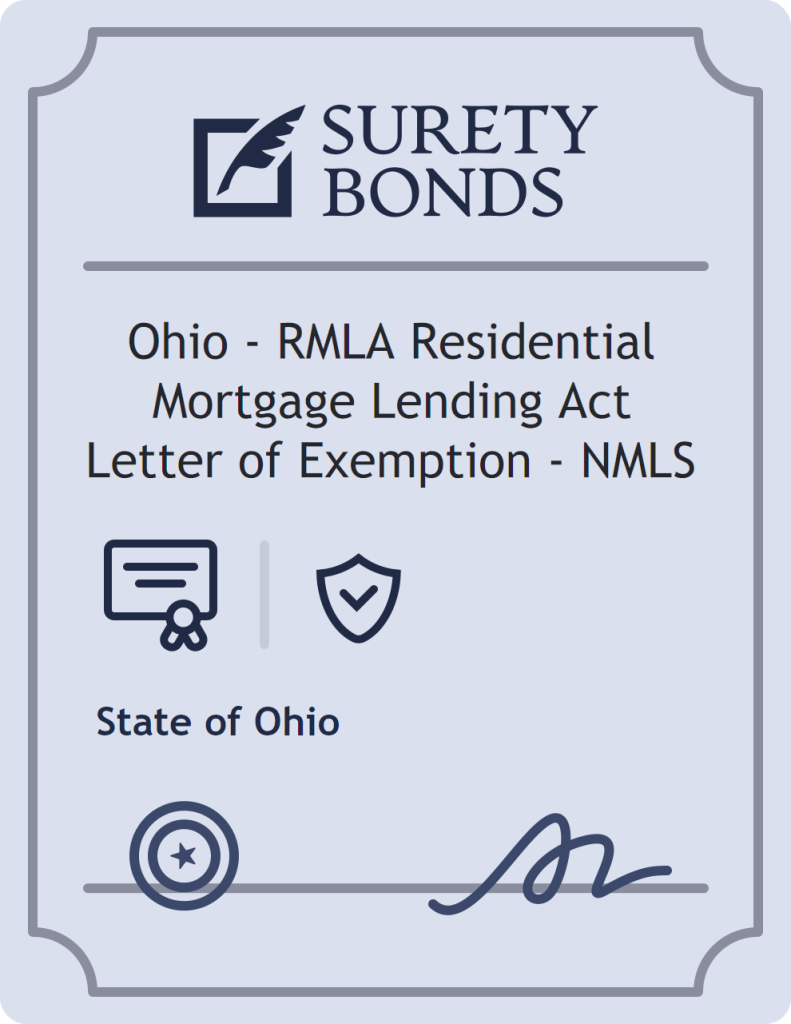 Surety bond badge for Ohio - RMLA Residential Mortgage Lending Act Letter of Exemption - NMLS