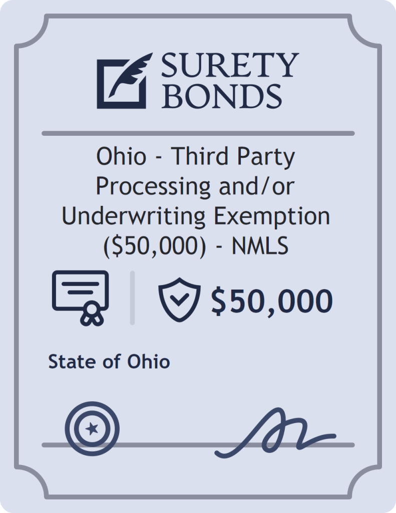 Surety bond badge for Ohio - Third Party Processing and/or Underwriting Exemption ($50,000) - NMLS