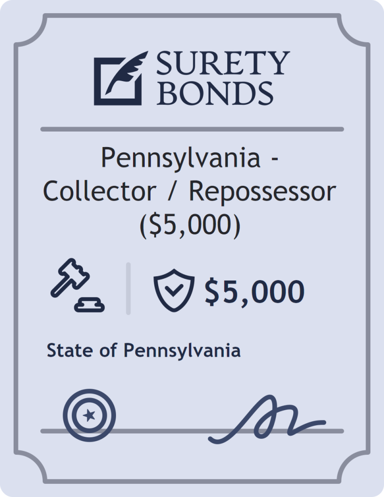 Surety bond badge for Pennsylvania - Collector / Repossessor ($5,000)