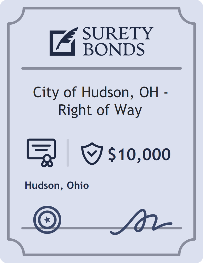 Surety bond badge for City of Hudson, OH - Right of Way