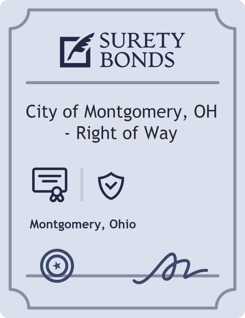 Surety bond badge for City of Montgomery, OH - Right of Way