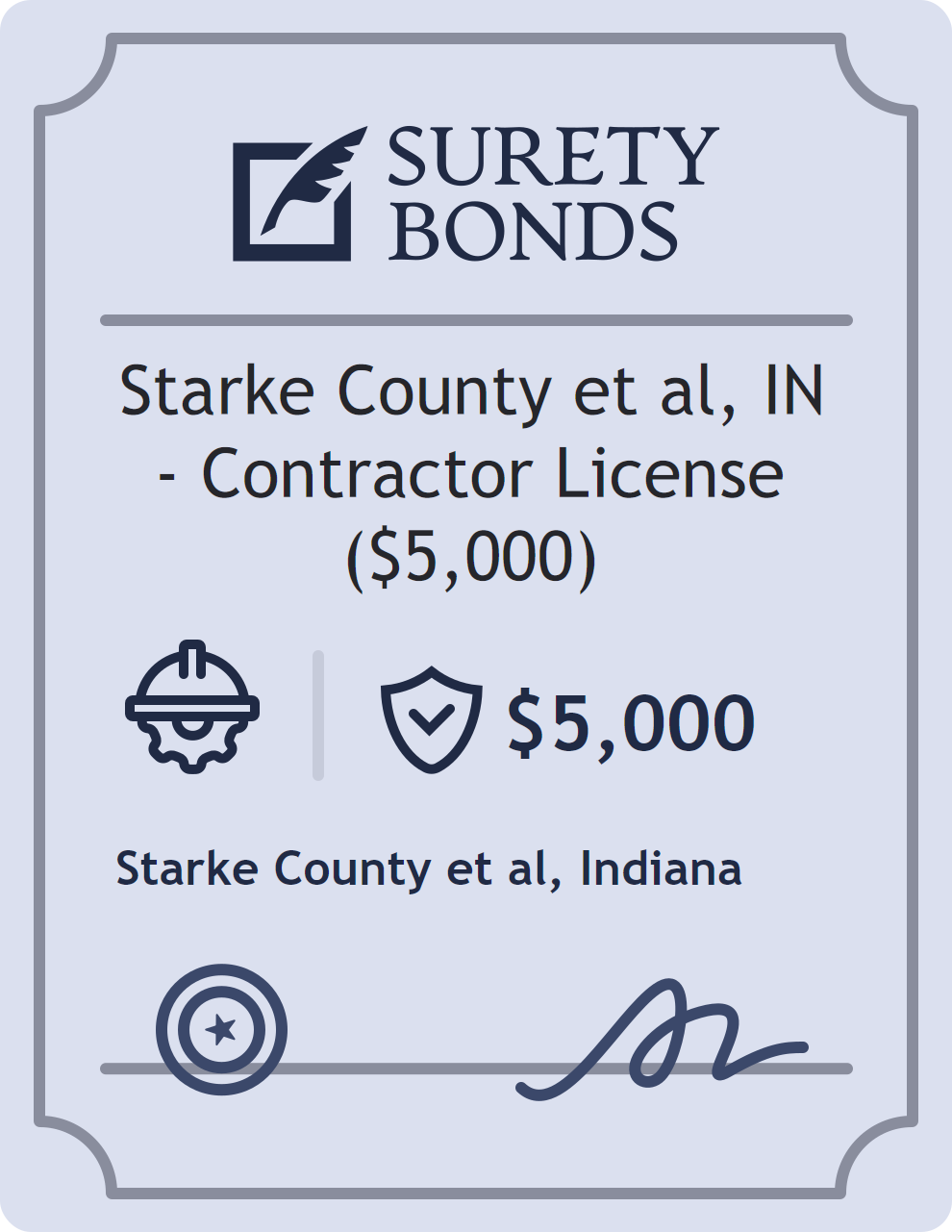 Surety bond badge for Starke County et al, IN - Contractor License ($5,000)