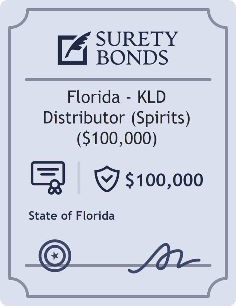 Surety bond badge for Florida - KLD Distributor (Spirits) ($100,000)