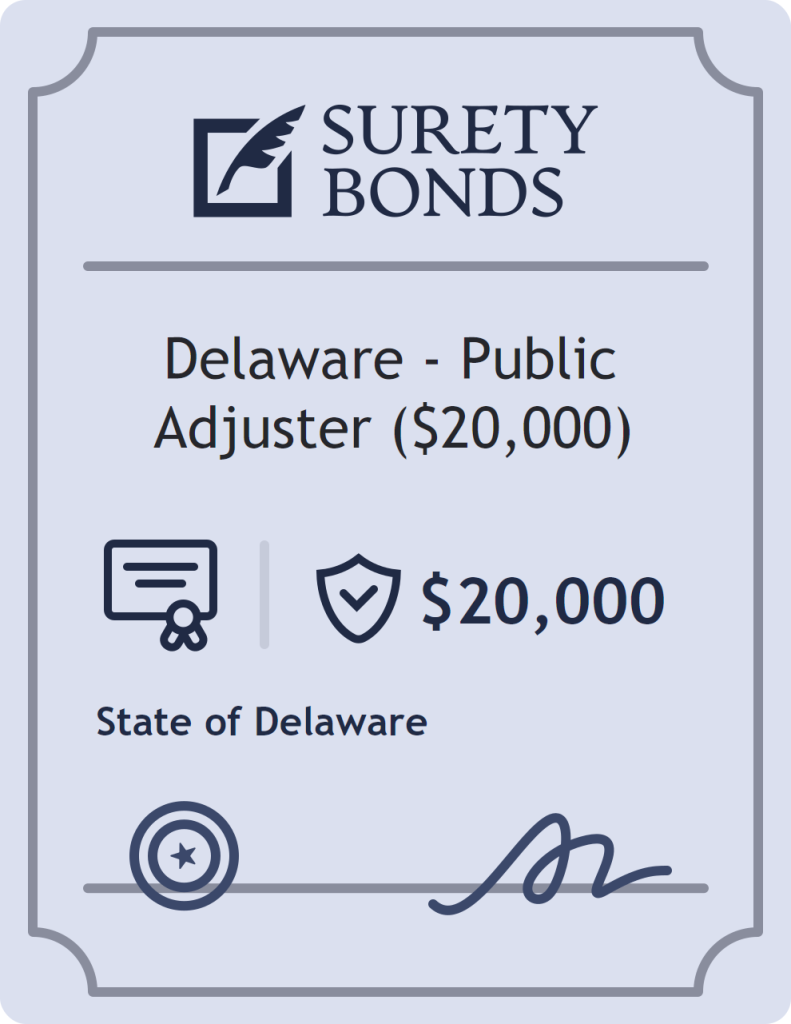 Surety bond badge for Delaware - Public Adjuster ($20,000)