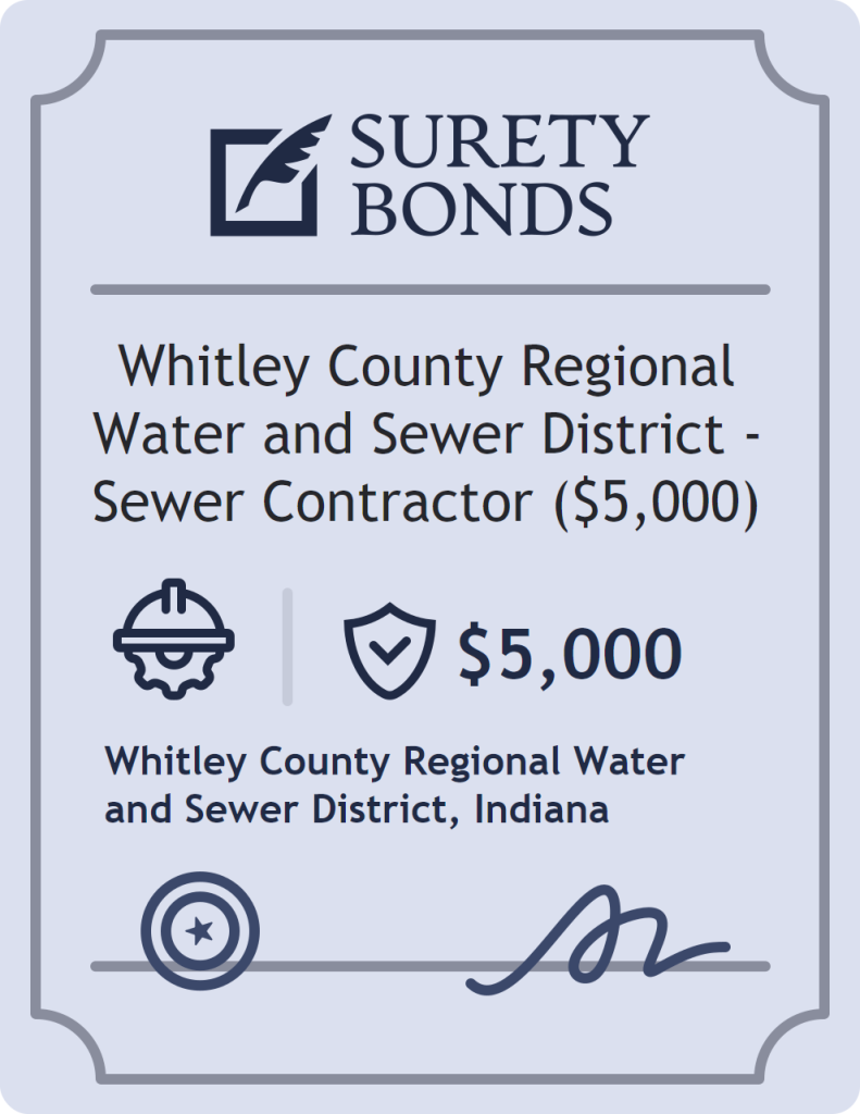 Surety bond badge for Whitley County Regional Water and Sewer District - Sewer Contractor ($5,000)