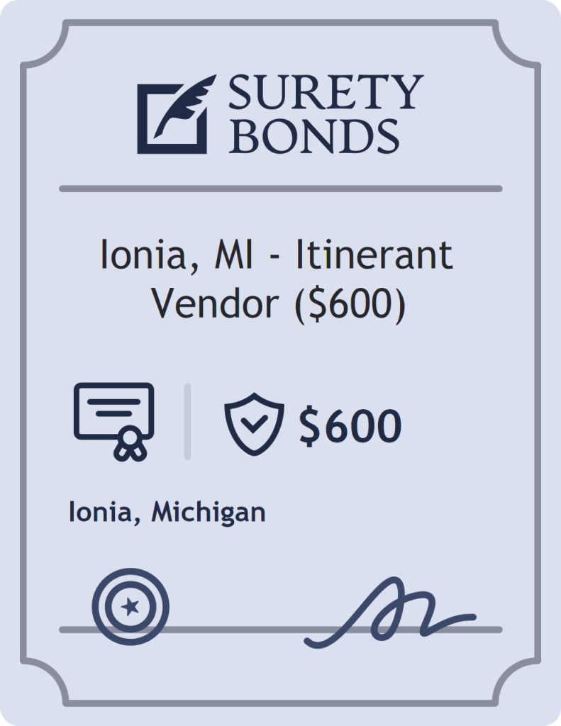 Surety bond badge for Ionia, MI - Itinerant Vendor ($600)