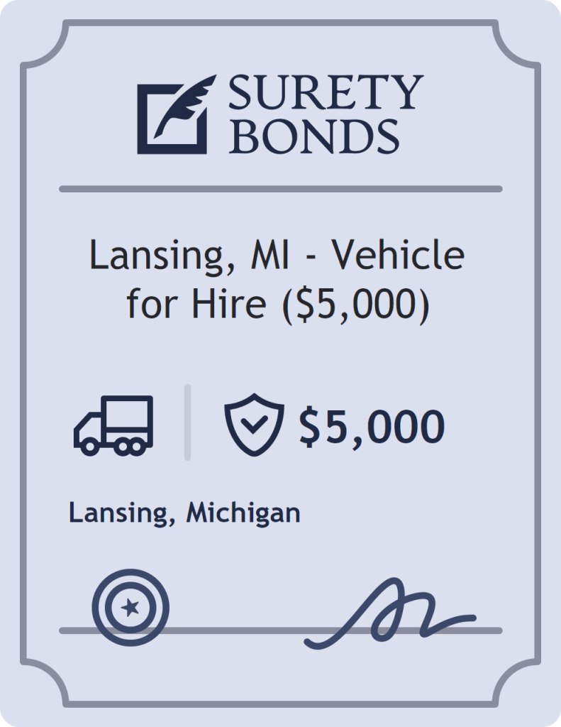 Surety bond badge for Lansing, MI - Vehicle for Hire ($5,000)