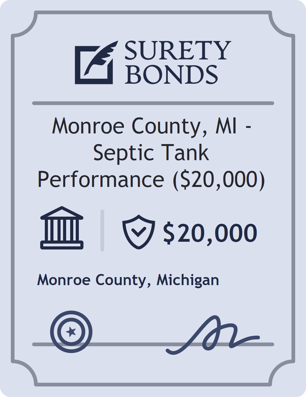 Surety bond badge for Monroe County, MI - Septic Tank Performance ($20,000)