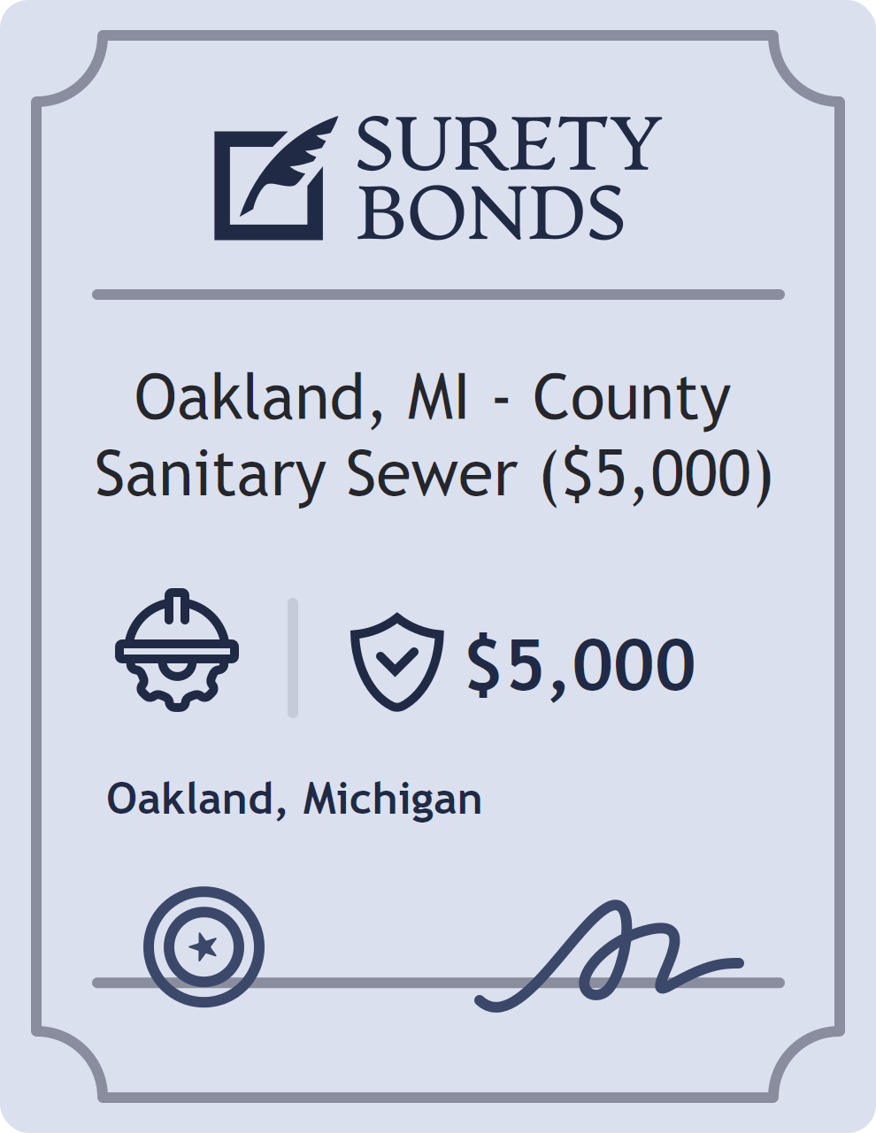 Surety bond badge for Oakland, MI - County Sanitary Sewer ($5,000)