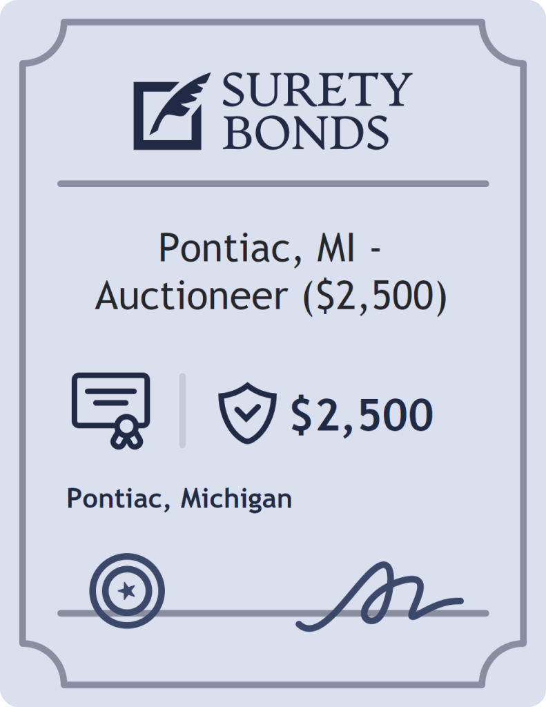 Surety bond badge for Pontiac, MI - Auctioneer ($2,500)