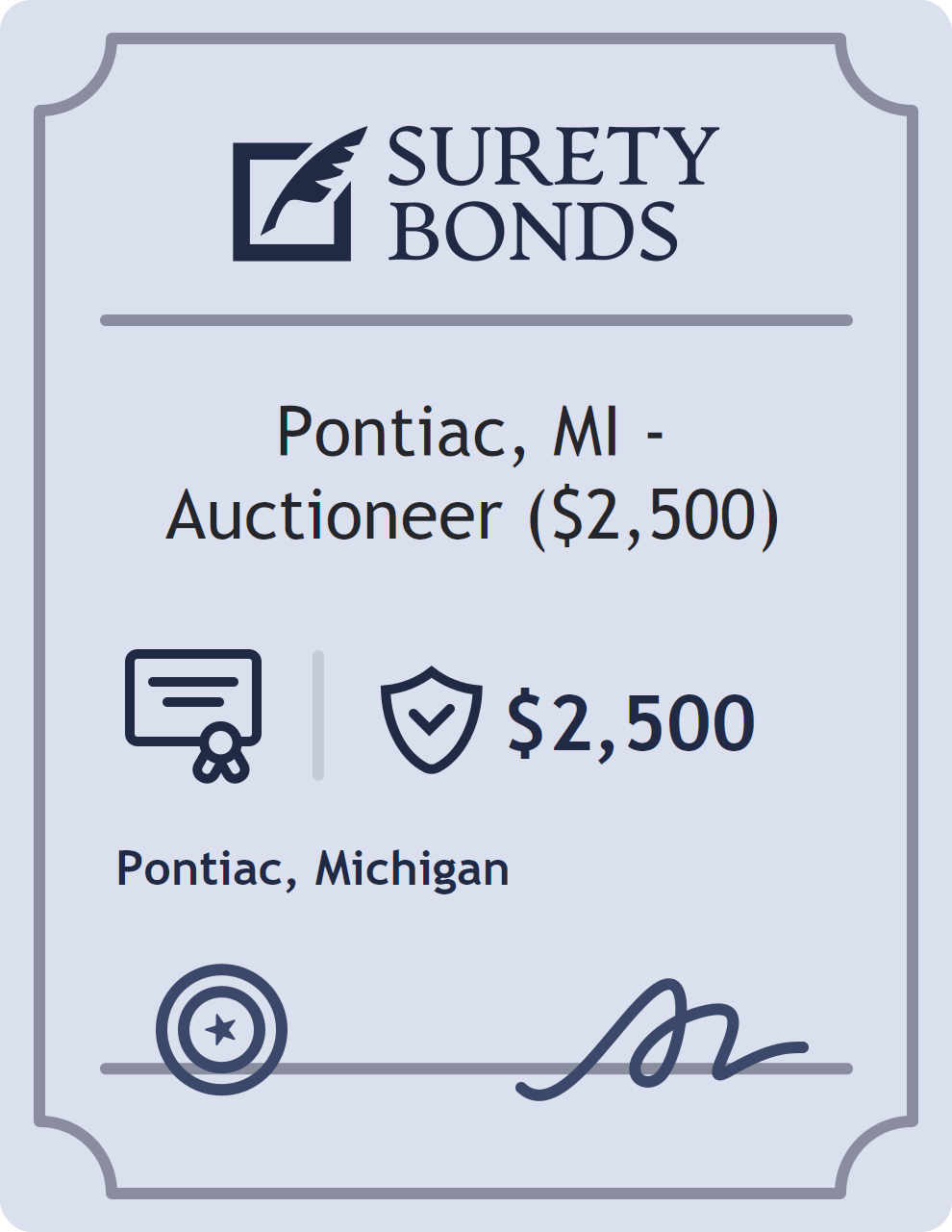 Surety bond badge for Pontiac, MI - Auctioneer ($2,500)
