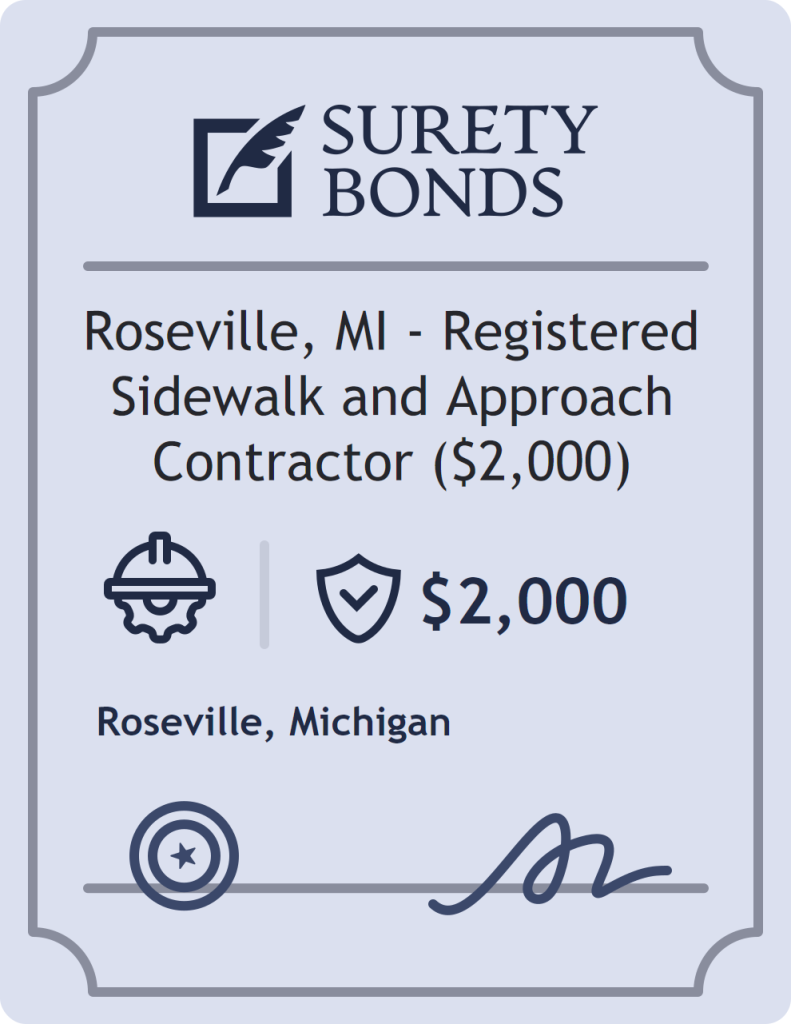 Surety bond badge for Roseville, MI - Registered Sidewalk and Approach Contractor ($2,000)