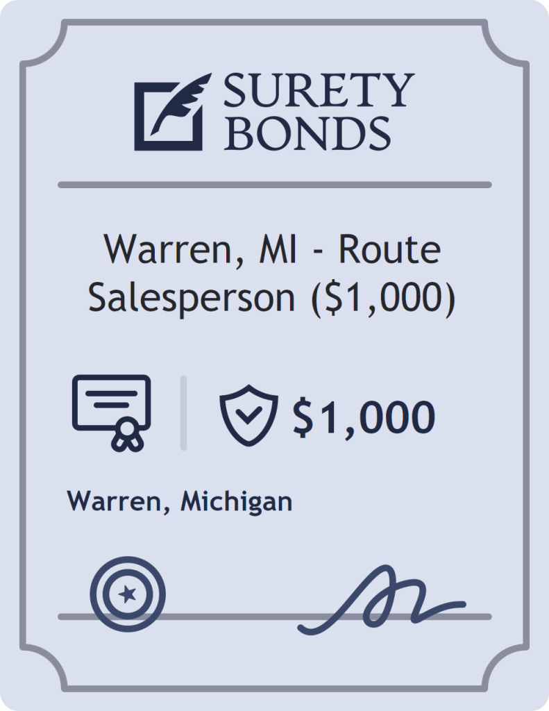 Surety bond badge for Warren, MI - Route Salesperson ($1,000)