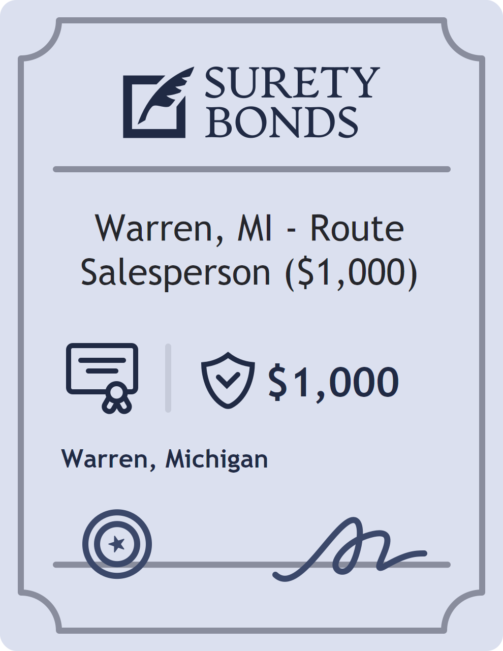 Surety bond badge for Warren, MI - Route Salesperson ($1,000)
