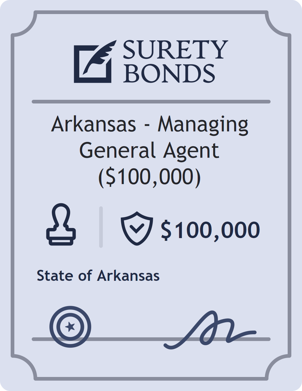 Surety bond badge for Arkansas - Managing General Agent ($100,000)