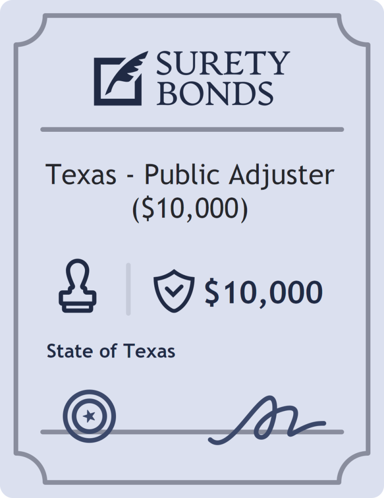 Surety bond badge for Texas - Public Adjuster ($10,000)
