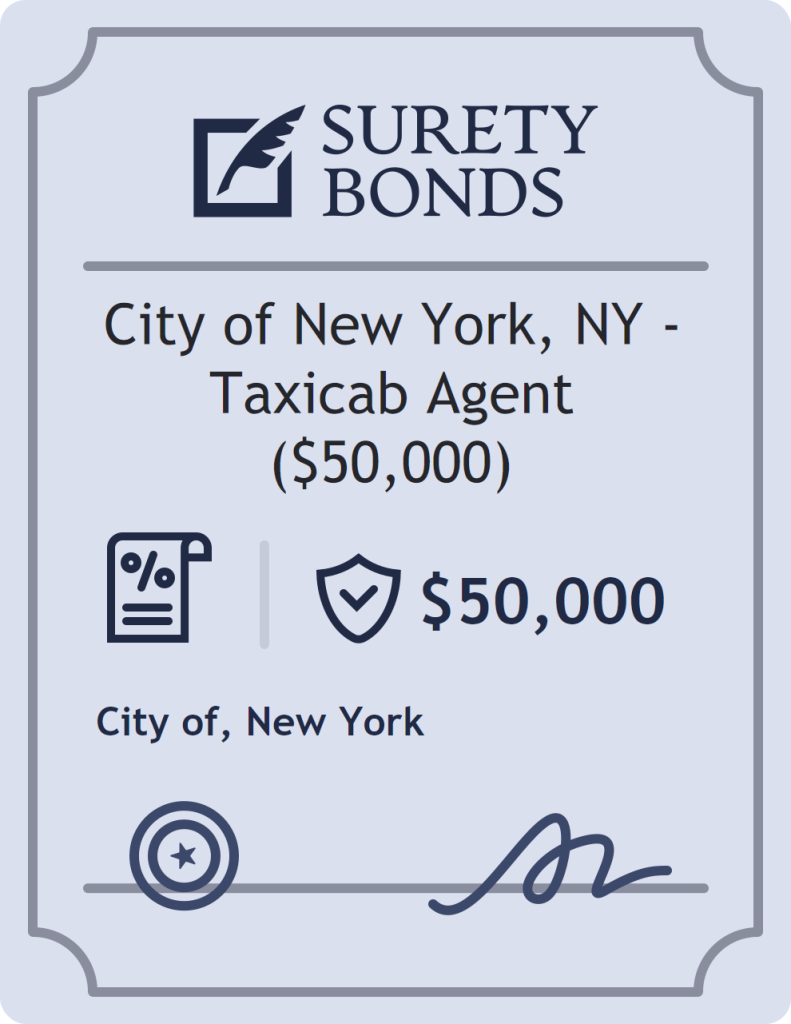 Surety bond badge for City of New York, NY - Taxicab Agent ($50,000)
