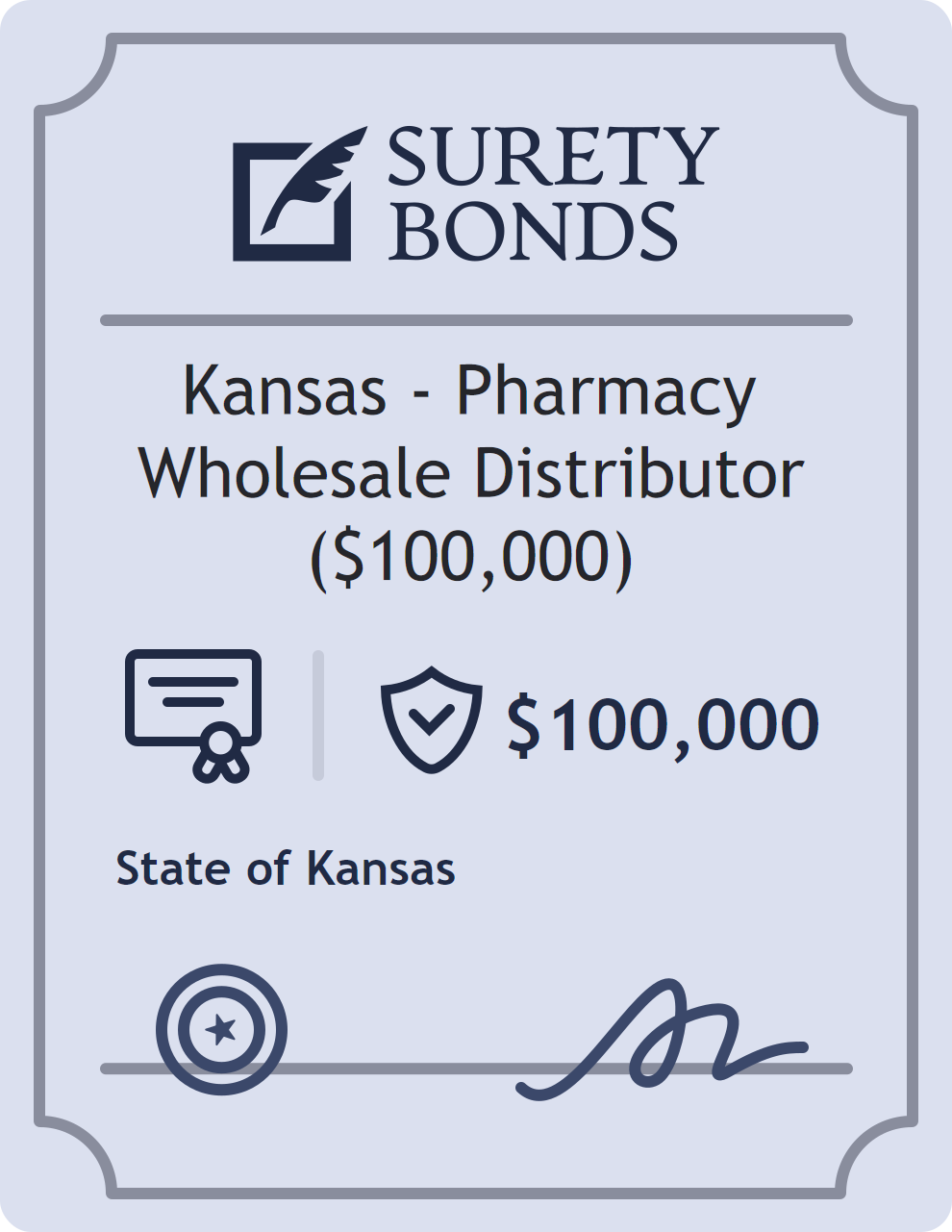 Surety bond badge for Kansas - Pharmacy Wholesale Distributor ($100,000)