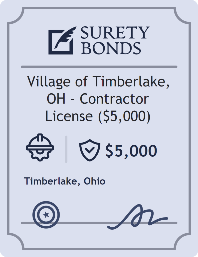 Surety bond badge for Village of Timberlake, OH - Contractor License ($5,000)