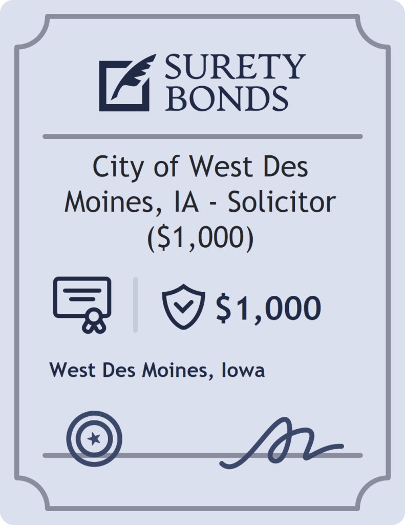 Surety bond badge for City of West Des Moines, IA - Solicitor ($1,000)
